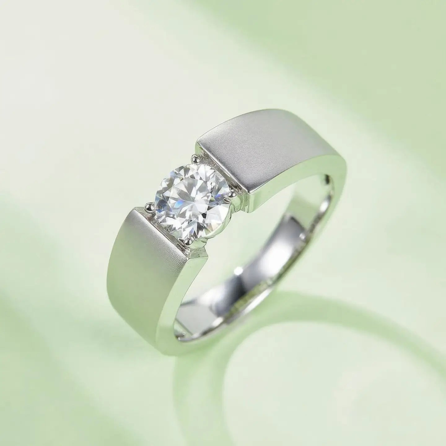 Men's Minimalist Moissanite Ring | 1ct D Color Round Cut | 925 Sterling Silver