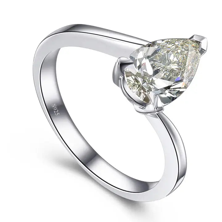 925 Sterling Silver Pear Shape Created Diamond Promise Ring