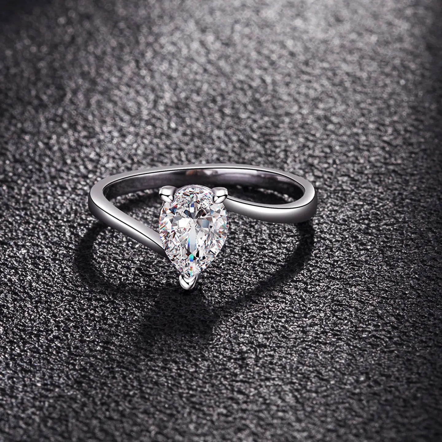 925 Sterling Silver Pear Shape Created Diamond Promise Ring