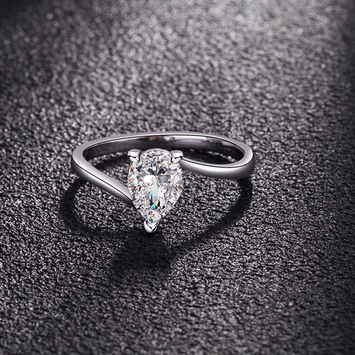 925 Sterling Silver Pear Shape Created Diamond Promise Ring