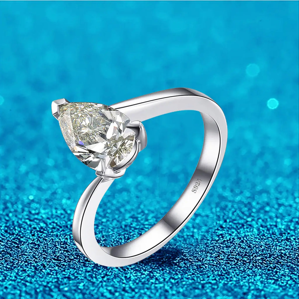 925 Sterling Silver Pear Shape Created Diamond Promise Ring