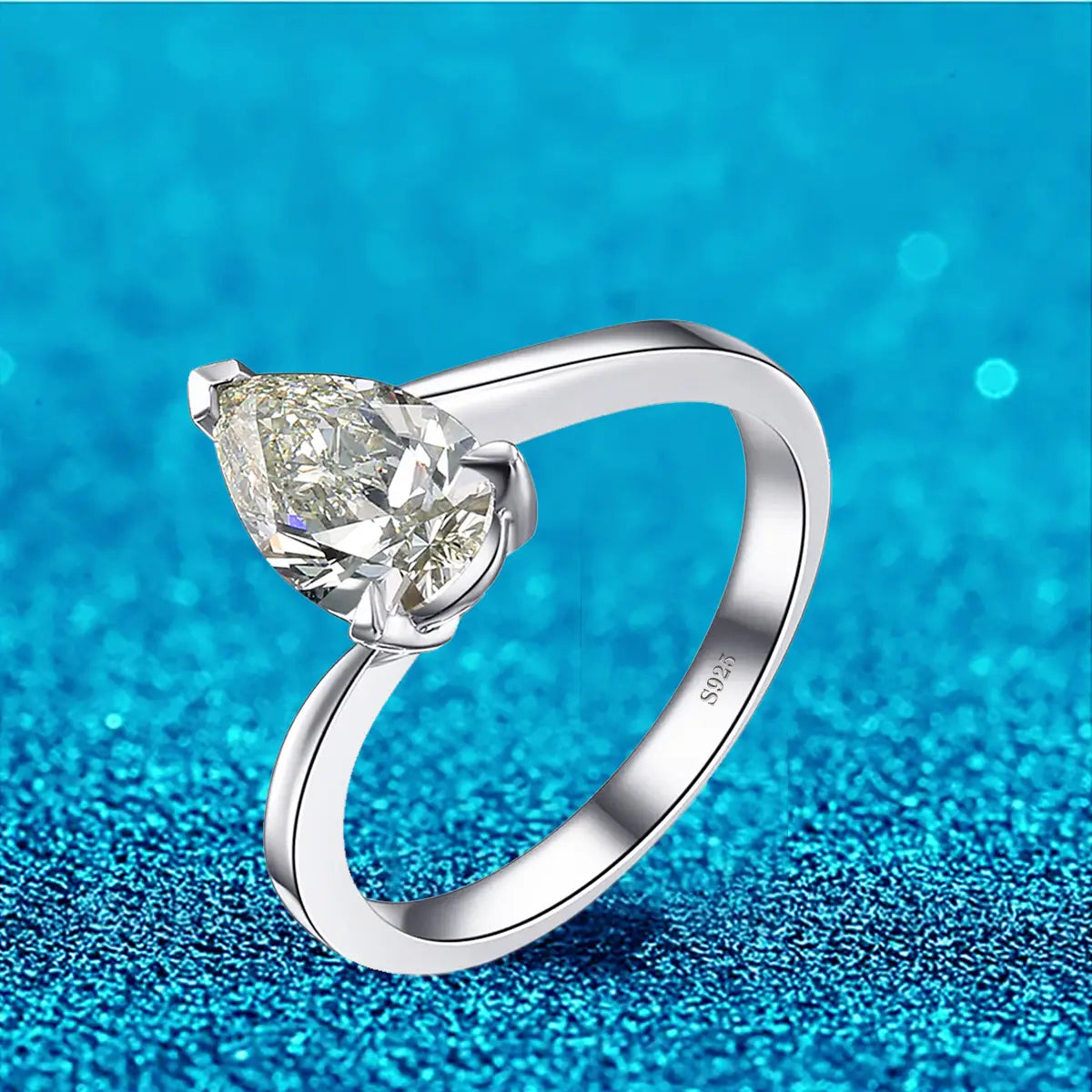 925 Sterling Silver Pear Shape Created Diamond Promise Ring