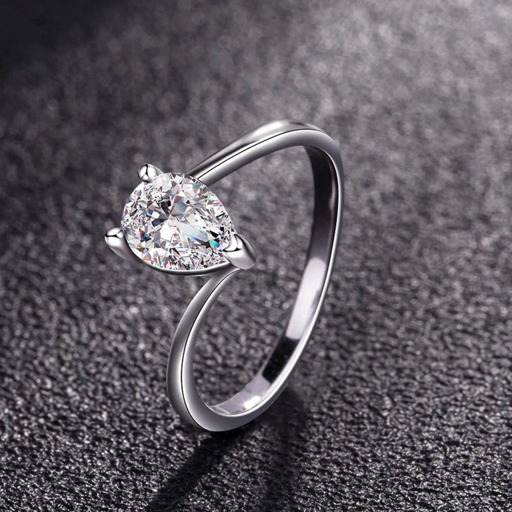 925 Sterling Silver Pear Shape Created Diamond Promise Ring