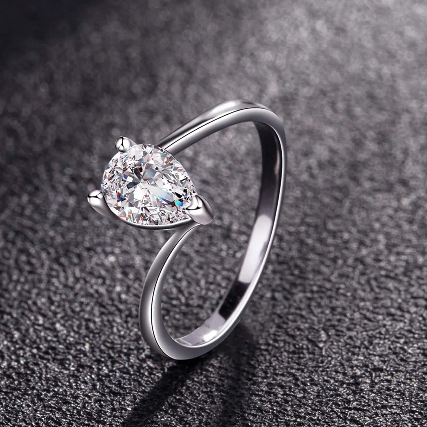 925 Sterling Silver Pear Shape Created Diamond Promise Ring