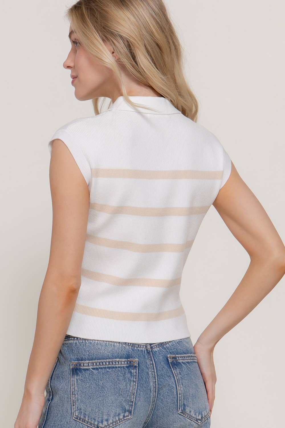 Sleeveless Stripe Polo Spring Sweater