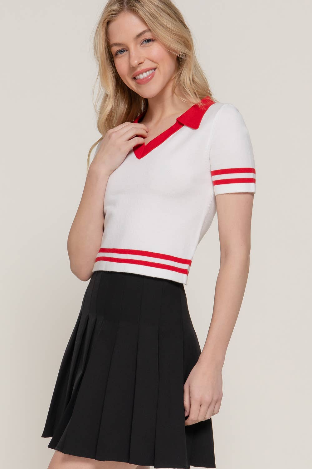 Karys Short Sleeve Stripe Polo Spring Sweater