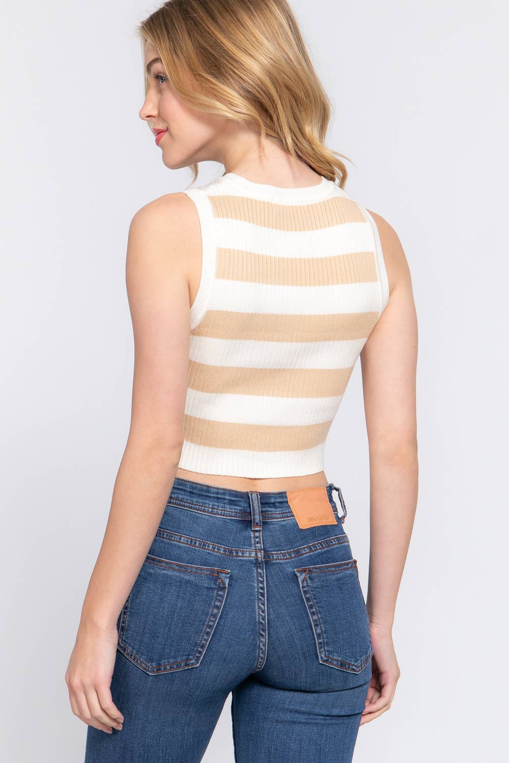 Karys Sleeveless Round Neck Stripe Spring Sweater