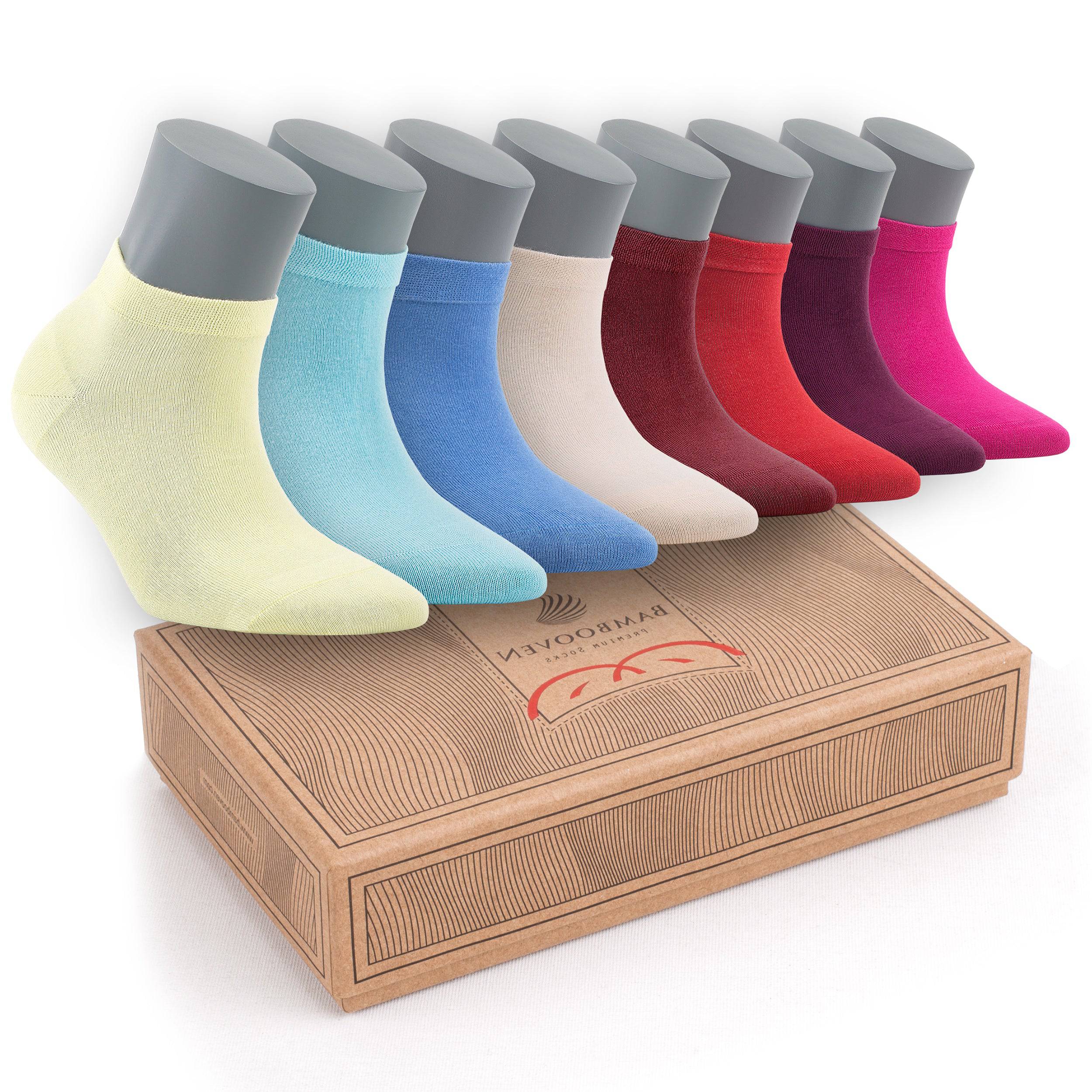 Women’s Bamboo Ankle Socks 8-Pack – Mixed Colors Soft Thin Low-Cut Socks