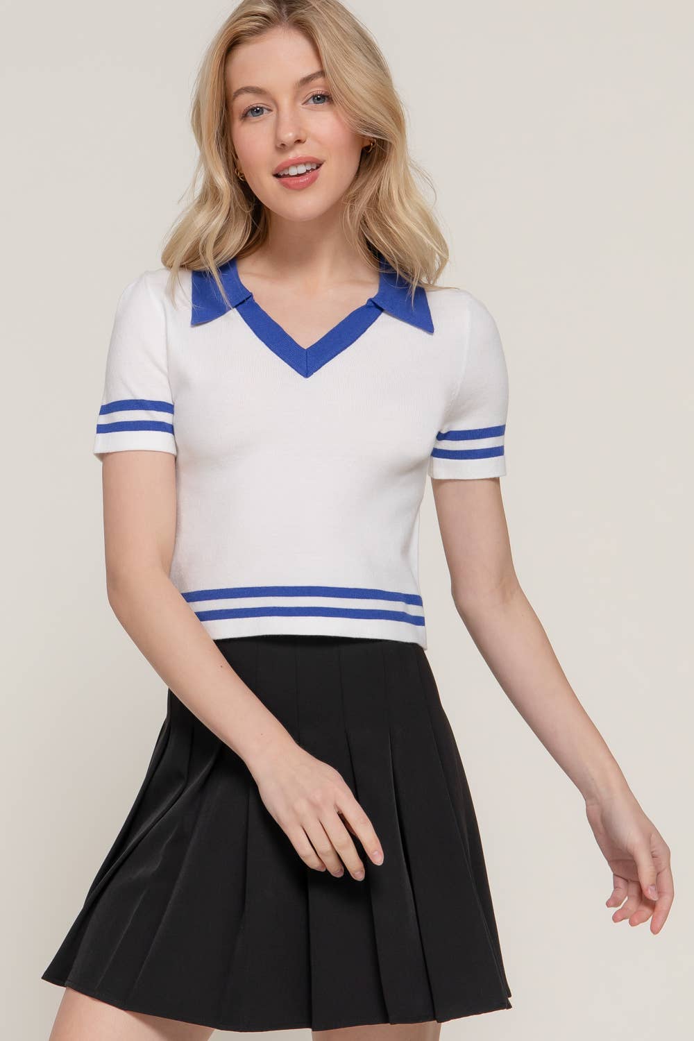 Karys Short Sleeve Stripe Polo Spring Sweater