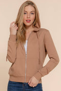Inner Brushed Fleece French Terry Zip Up Hoodie Jacket