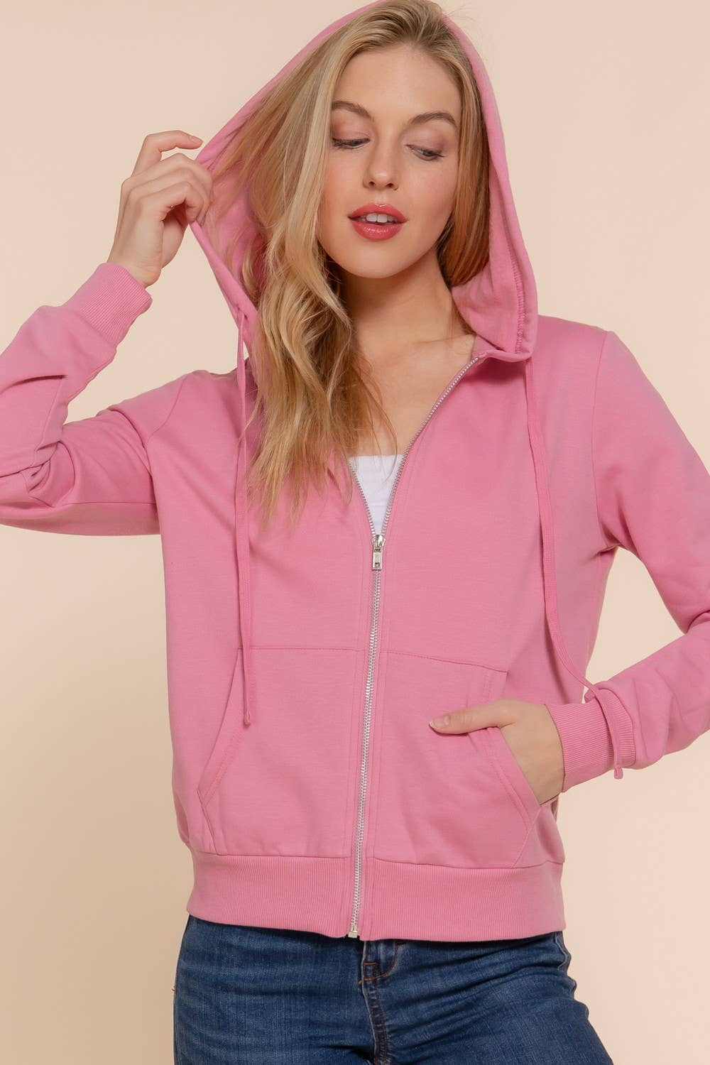 Inner Brushed Fleece French Terry Zip Up Hoodie Jacket
