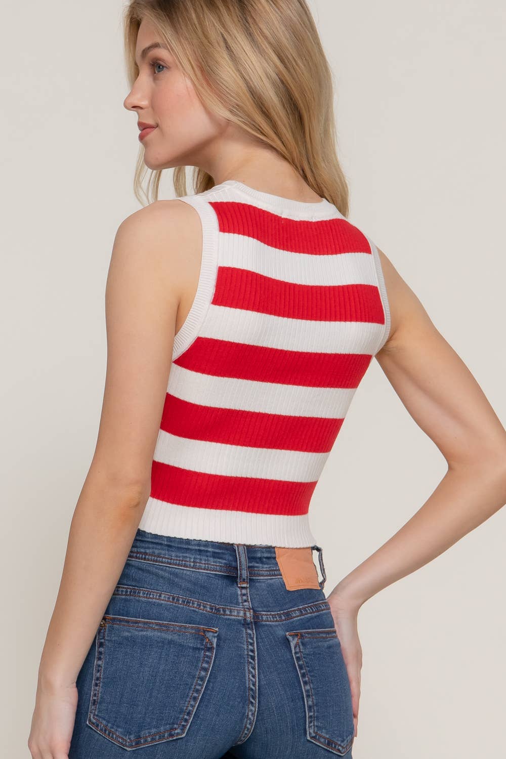 Karys Sleeveless Round Neck Stripe Spring Sweater