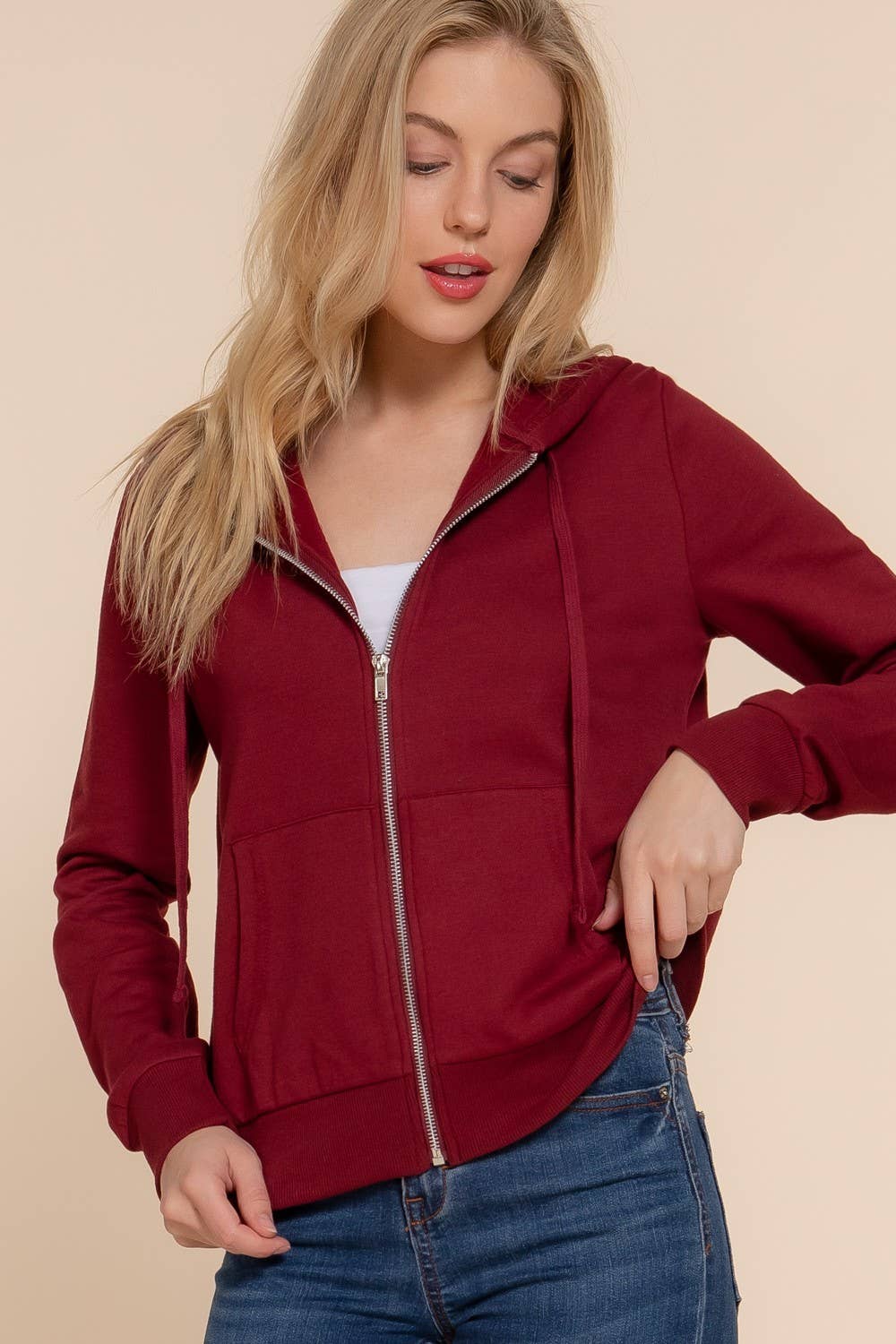 Inner Brushed Fleece French Terry Zip Up Hoodie Jacket