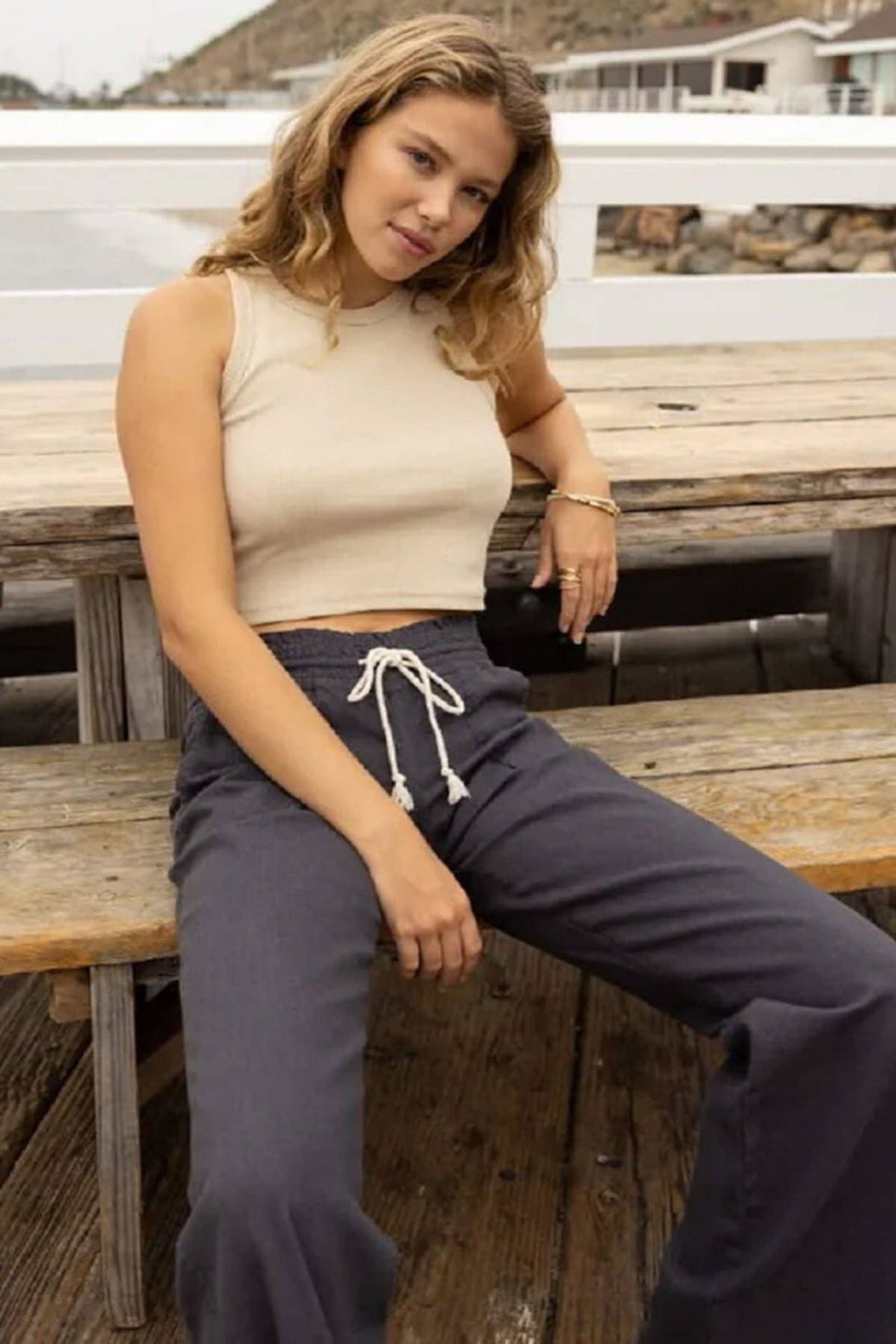Linen Wide-Leg Drawstring Pants | Cali1850