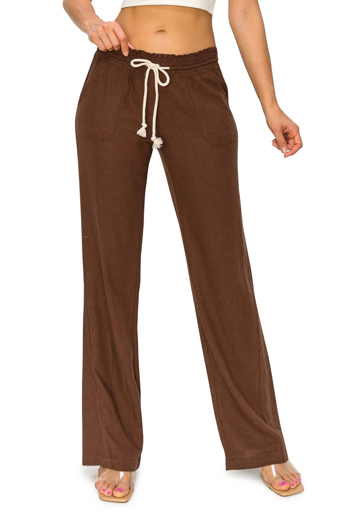 Linen Wide-Leg Drawstring Pants | Cali1850