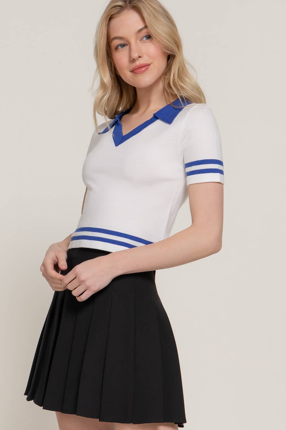 Karys Short Sleeve Stripe Polo Spring Sweater