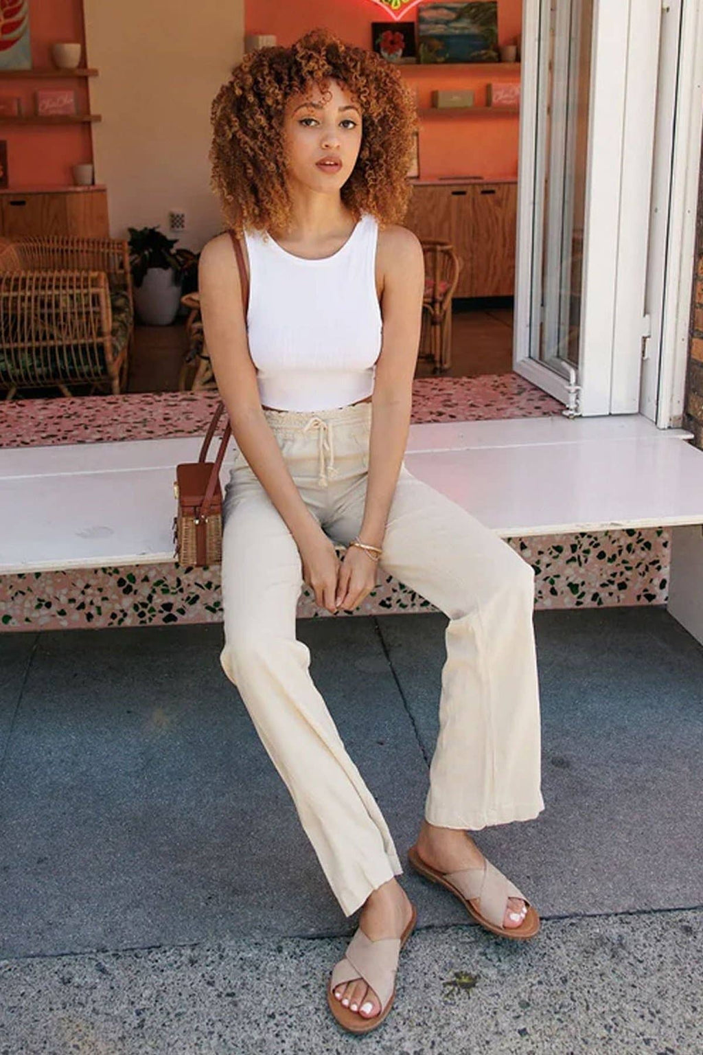 Linen Wide-Leg Drawstring Pants | Cali1850