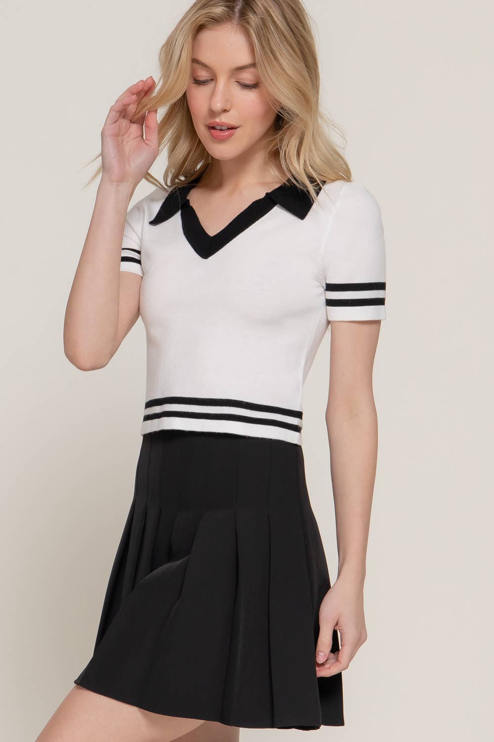Karys Short Sleeve Stripe Polo Spring Sweater
