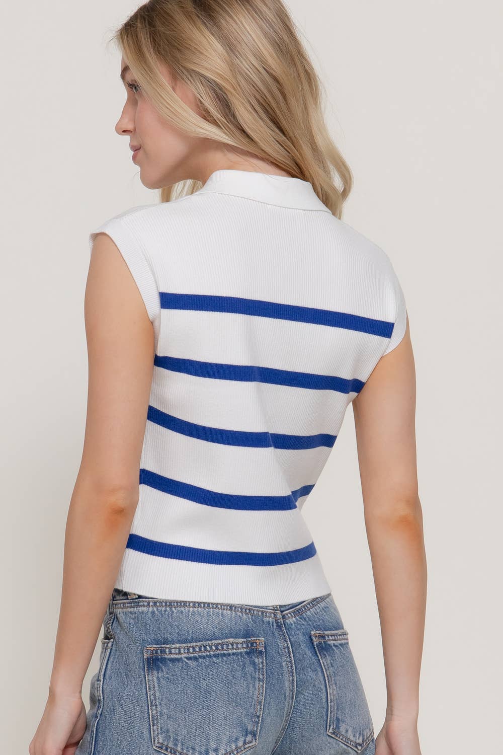 Sleeveless Stripe Polo Spring Sweater