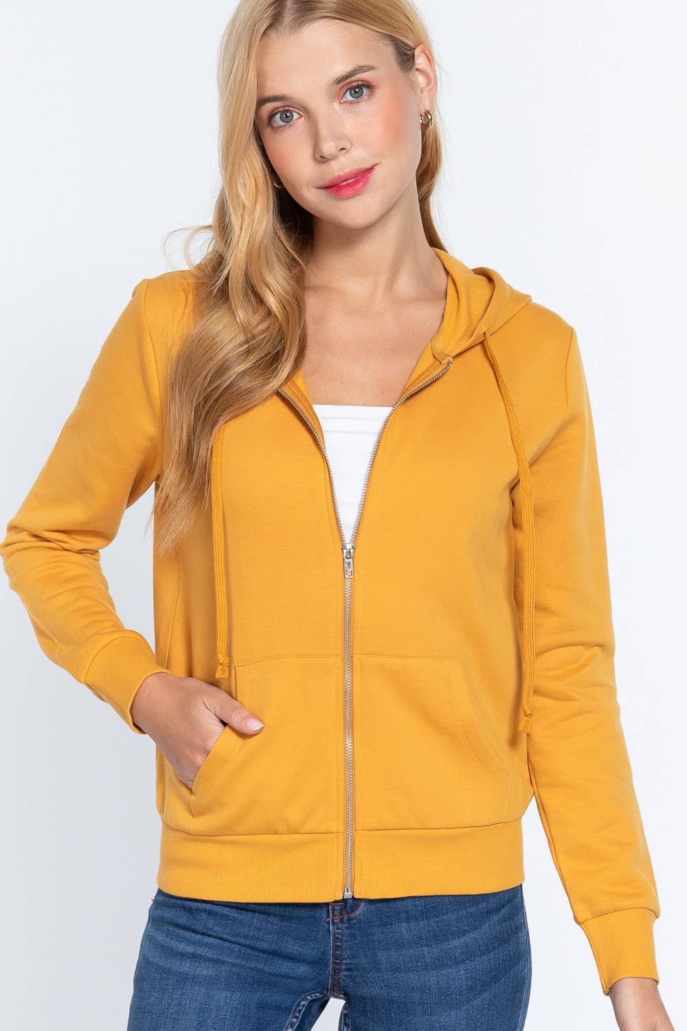 Inner Brushed Fleece French Terry Zip Up Hoodie Jacket