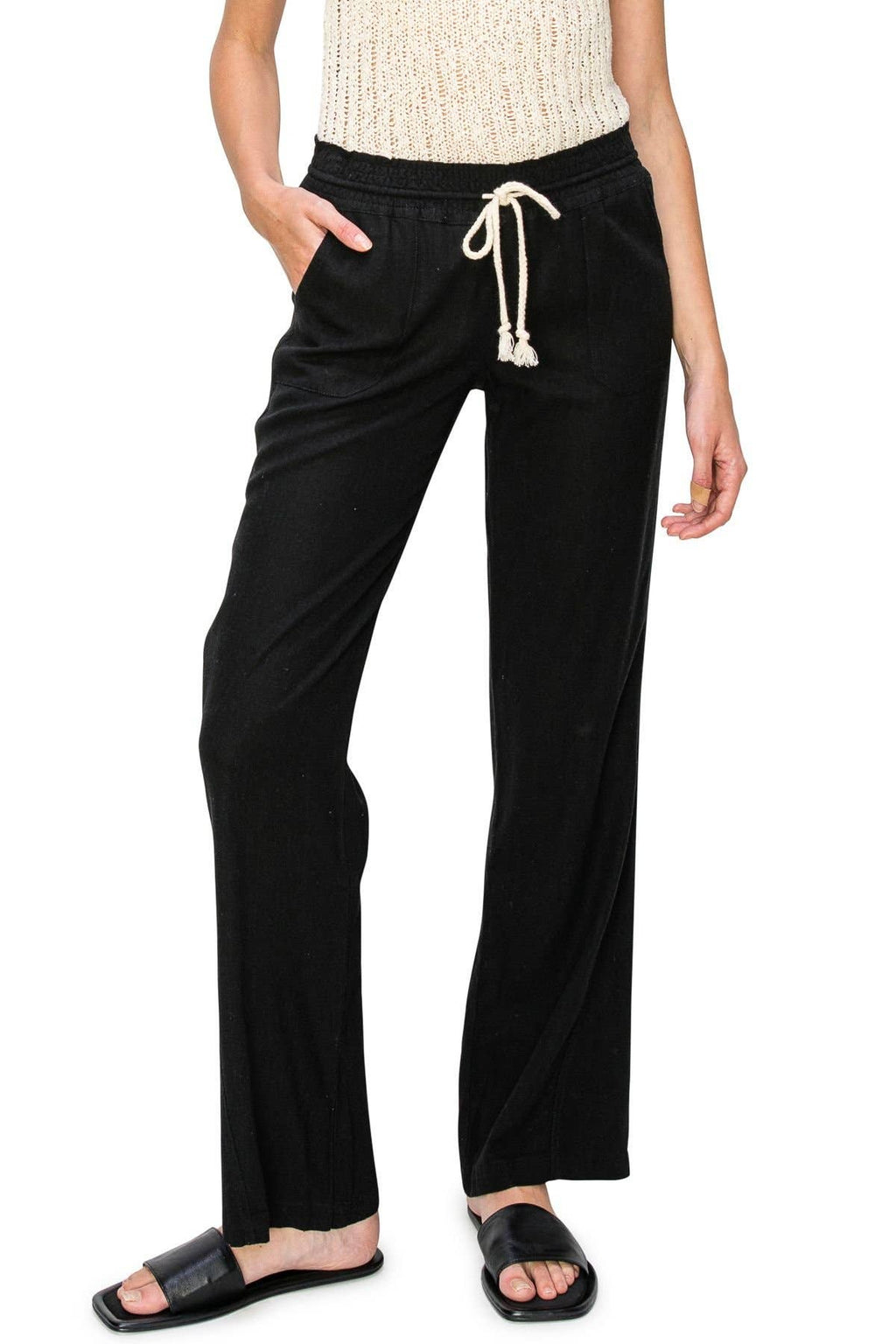 Linen Wide-Leg Drawstring Pants | Cali1850
