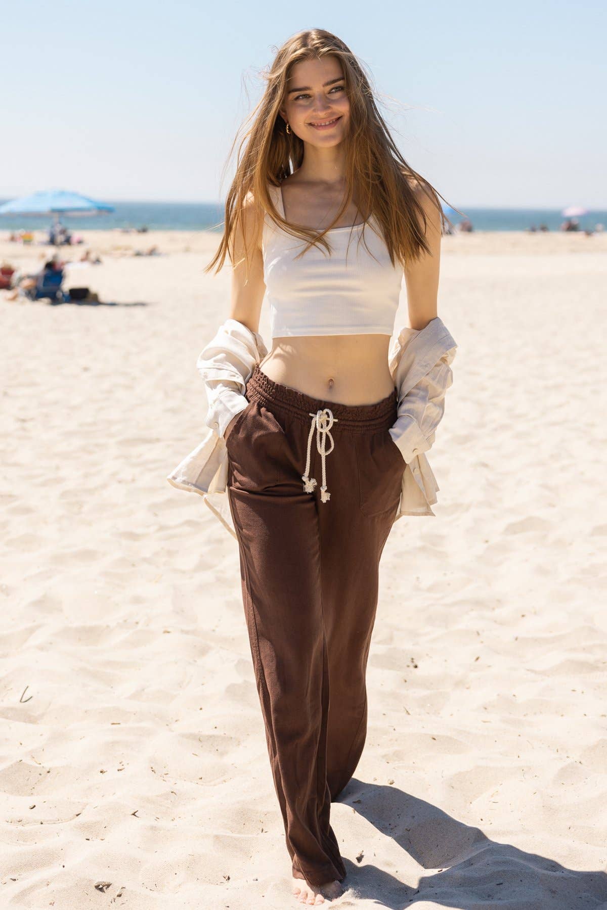 Linen Wide-Leg Drawstring Pants | Cali1850