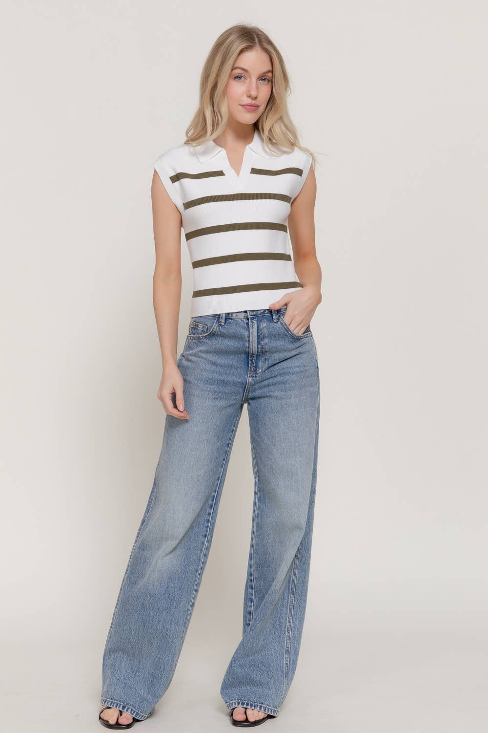 Sleeveless Stripe Polo Spring Sweater
