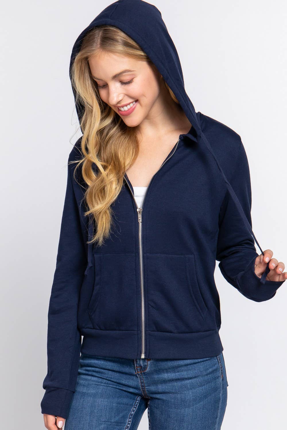 Inner Brushed Fleece French Terry Zip Up Hoodie Jacket