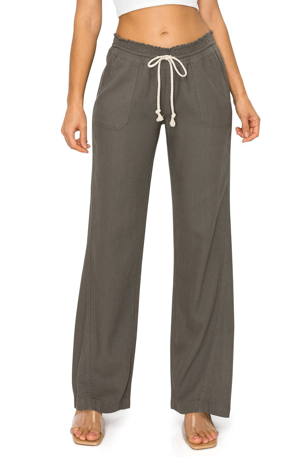 Linen Wide-Leg Drawstring Pants | Cali1850