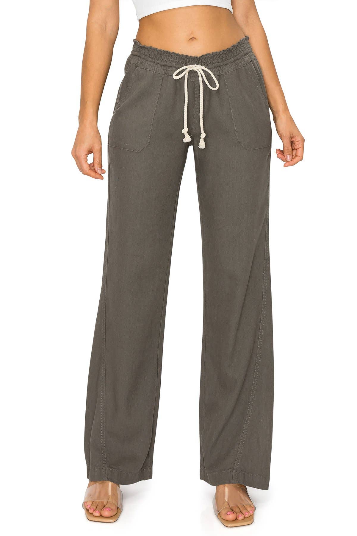 Linen Wide-Leg Drawstring Pants | Cali1850
