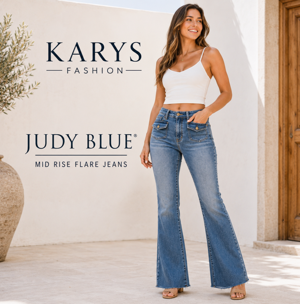 Judy Blue Mid Rise Flare Jeans with Front Flap Pockets