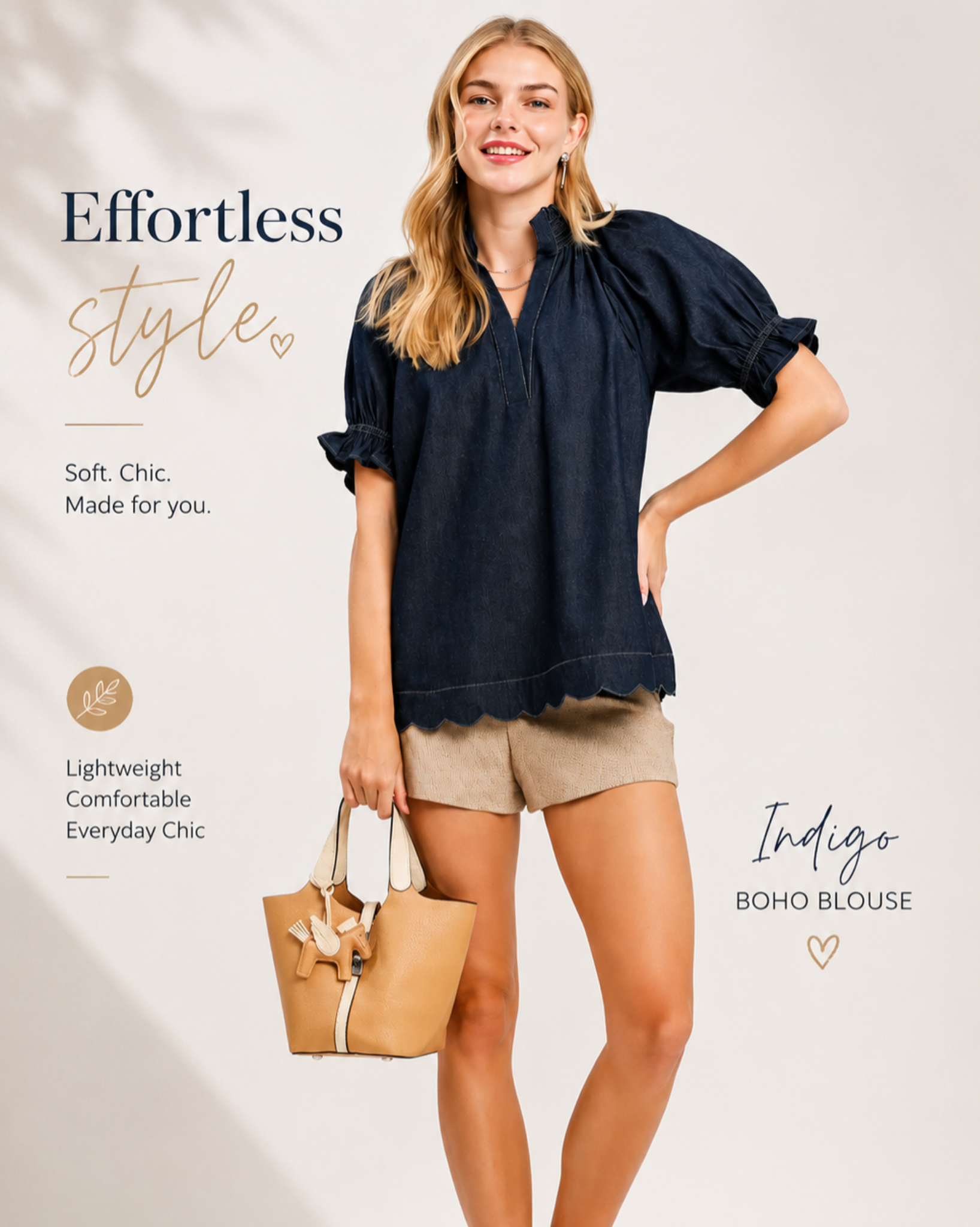 ✨ Karys Indigo Puff Sleeve Blouse