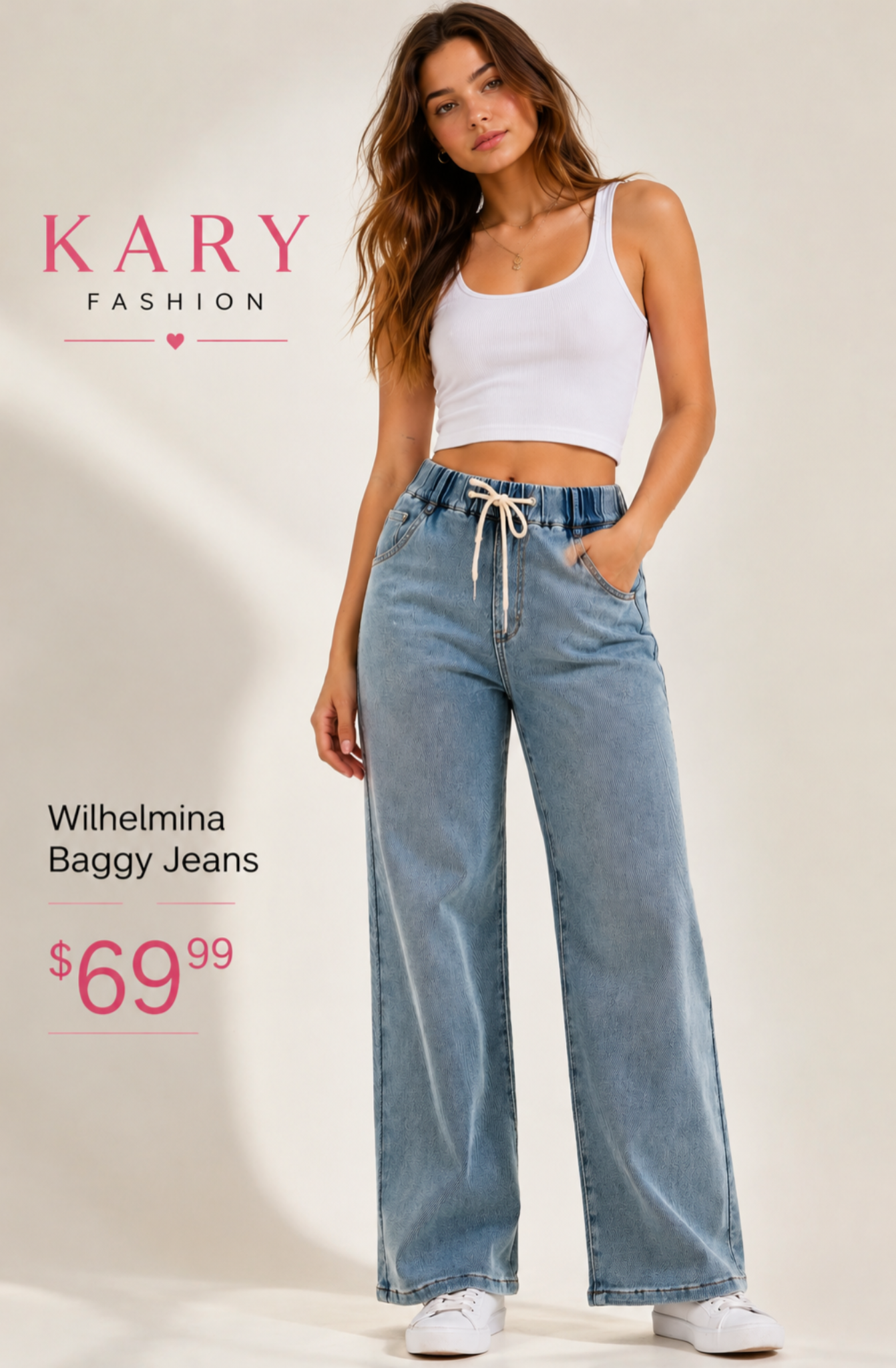 Judy Blue Hight Waist Wilhelmina Baggy Jeans with Md Aged Stone Blue Wash