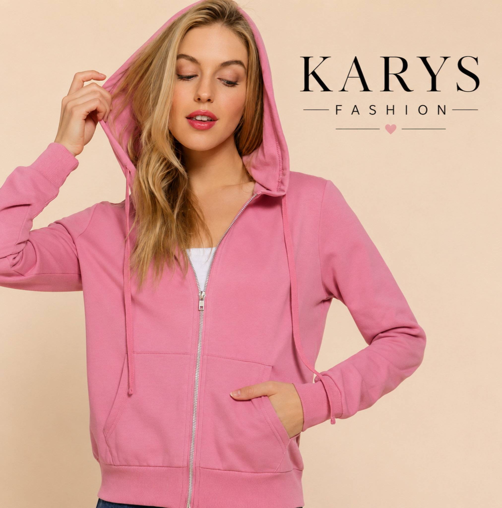 Inner Brushed Fleece French Terry Zip Up Hoodie Jacket
